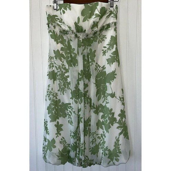 Davids Bridal Strapless Mint Green White Floral Bubble Hem Chiffon Dress… - Picture 1 of 5